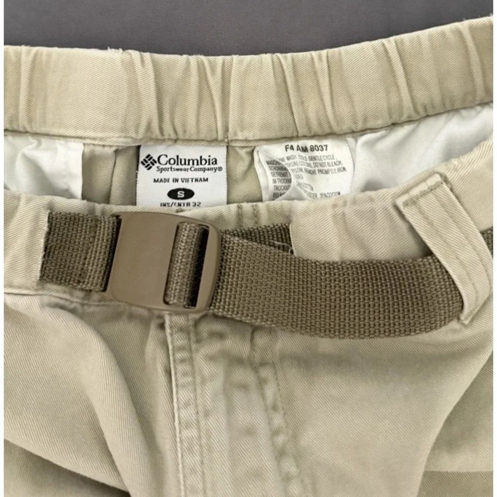 Columbia Pants Men's Size Small 30in Khaki Cargo Utility Belted Outdoor Hiking